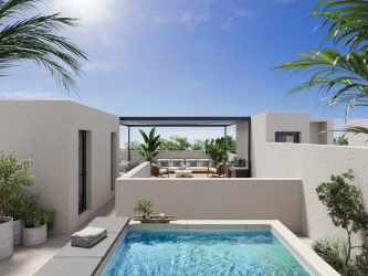 Architectural patio residence with private courtyard and rooftop living